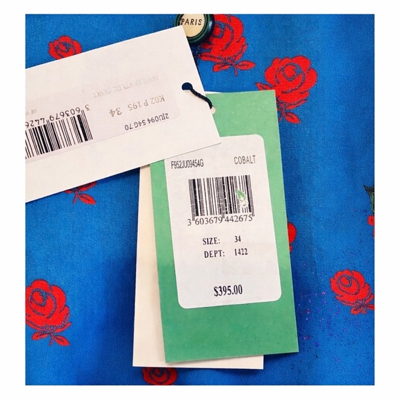 KENZO Cobalt Blue Soft Rose Print Ruffle Skirt! - Picture 5 of 7